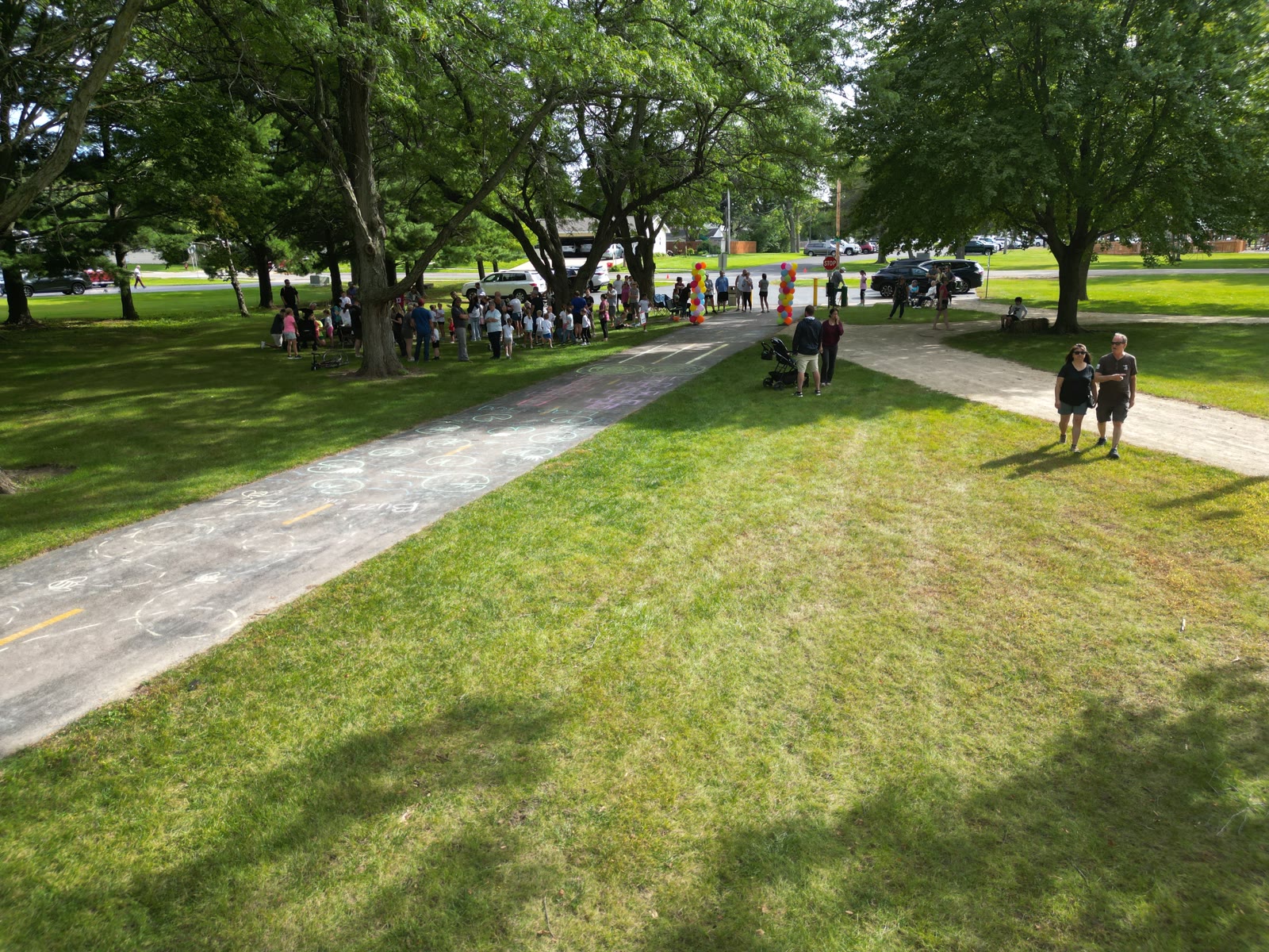 Aerial view of a Fun Run event on the St. Paul campus